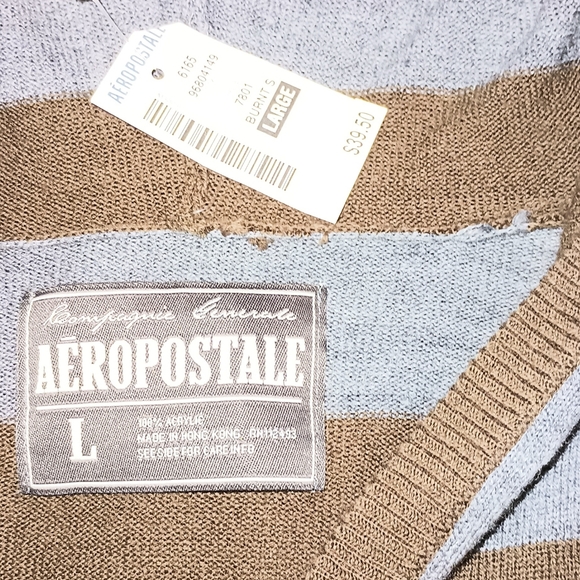 Men's Aeropostale Brown and Gray Striped Hoodie Sweater L - Picture 7 of 9